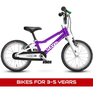  Bikes for 3-5 years featuring a Woom 2 purple haze 14