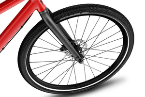 Woom EXPLORE 6 quick-release aluminium front wheel with sealed bearing hub and Schwalbe Billy Bonkers tyre.