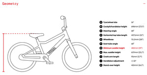 Woom GO 3 frame geometry information.