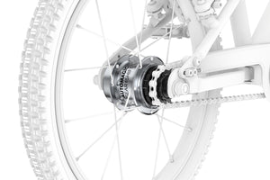 Woom 3 AUTOMAGIC 2-speed hub gearing built into rear wheel.