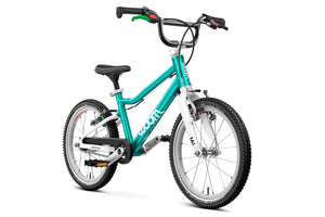 Woom GO 3 AUTOMAGIC metallic turquoise 16 inch wheel ultralight children's bike.