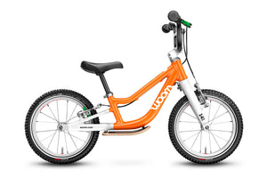 Woom 1 PLUS flame orange 14 inch wheel ultralight children's balance bike.