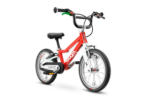 Woom 2 red 14 inch wheel ultralight children's bike.